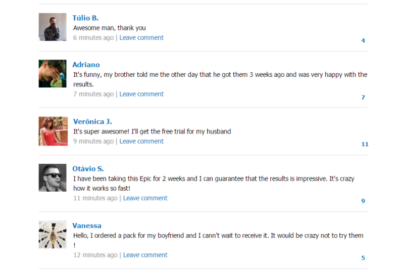 Epic Male Enhancement Facebook comments image
